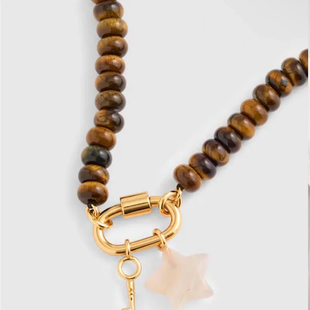 Semiprecious Beaded Carabiner Charm Necklace - Picture 3 of 5